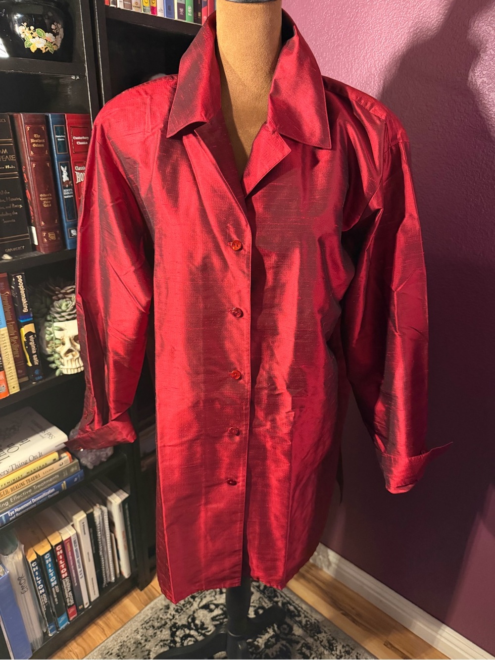 Vampire Goth Rich Red 100% Silk Button-Up Tunic